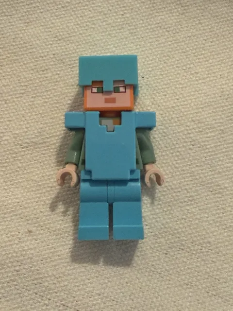 Lego Minecraft Alex Minifigure Figure Blue Diamond Armor