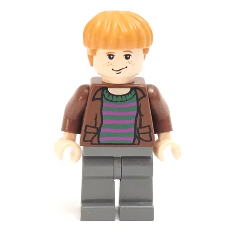 Lego Minifigure Ron Weasley Brown Open Shirt Striped Sweater hp058 4758 10132