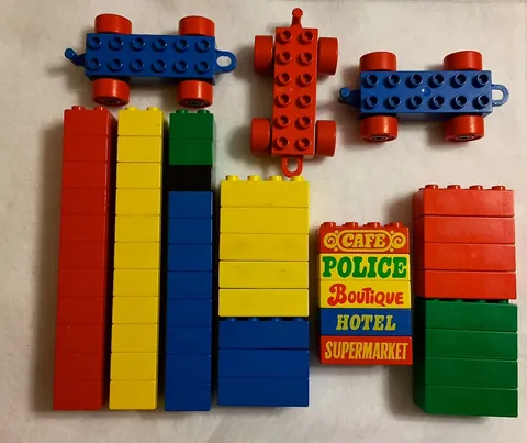 Vintage LEGOS  Duplo Lego Big Blocks Train Police Hotel Cafe Boutique Market