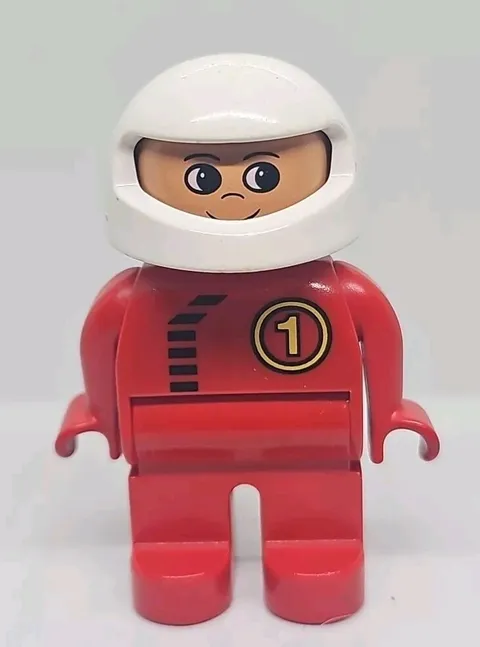 Lego Duplo Figure Male Racer #1 Red w/ white helmet Vintage 2001 - FREE SHIPPING