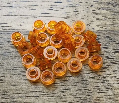 LEGO Trans-Orange Plate, Round 1 x 1 with Open Stud QTY 25. Part No. 85861.