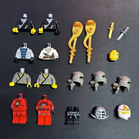 LEGO NINJAGO Minifigure Parts Bulk Lot: Torsos, Legs, Heads, Helmets, Weapons