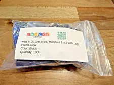 100 New Genuine LEGO Black 1x2 Log Profile Modified Bricks 30136 Bulk Lot