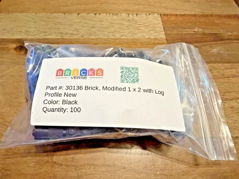 100 New Genuine LEGO Black 1x2 Log Profile Modified Bricks 30136 Bulk Lot