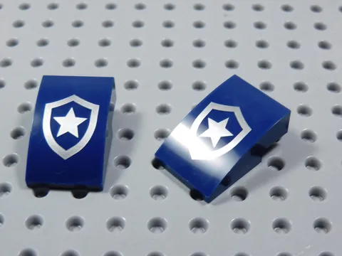 LEGO Lot of 2 Dark Blue 3x2 Curved Slope Printed Star Minifig BS