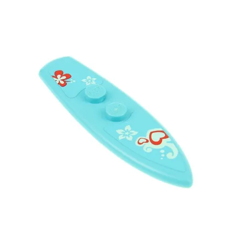1x LEGO Minifig Accessory Surfboard 7x2 Azure Blue Short Heart Flower 90397pb003
