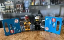 2006 LEGO City Lot 851626 Policeman 2012 Firefighter 853375 Minifigure Keychain