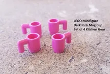 LEGO Minifigure Dark Pink Mug Set of 4 Glasses Cups Handle Coffee Food Tea Dish