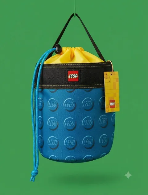 NWT  LEGO 8L Storage Bucket Blue/Yellow Polyester Cinch Closure w/ Handle