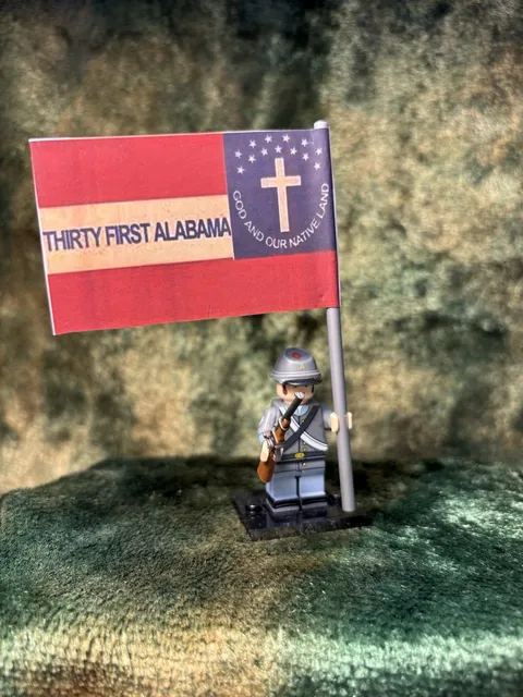 2x 54mm MINI American Civil War Confed + ALABAMA 31st Infantry Flag on LEGO POLE