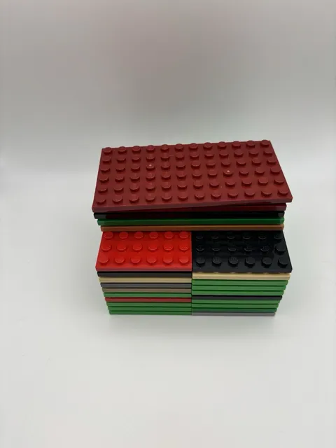 Lego Lot Of 25 Plates 6x12 Red, Light Green, Black, Tan, Grey And More
