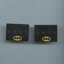 Batman LEGO x 2 Black Tile, Modified 3 x 4 with 4 Studs in Center Batman Logo