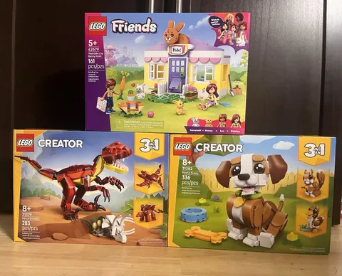 Lot Of 3 Lego 3 In 1 Creator And Friends -puppy, Dinosaur And Bunny Hotel