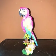 LEGO Parrot Custom Build Bird Figure on Stand Pink White Blue Green