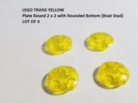 LEGO Lot of 4 Trans Yellow Plate Round 2 x 2 with Rounded Bottom Boat Stud Part