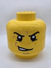 LEGO Yellow Large Minifigure Storage Head Angry Face Bin Toy Stackable