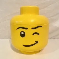 LEGO Head Storage Bin Rare Winking Face 7” Medium-size 2L Capacity Yellow Boy