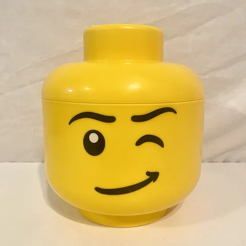 LEGO Head Storage Bin Rare Winking Face 7” Medium-size 2L Capacity Yellow Boy