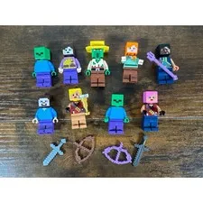 LEGO Minecraft Minifigure Lot 9 Figures Steve Alex Zombie Weapons Accessories