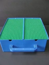 LEGO Vintage Storage Carry Case Building Base Plates 1989 Blue Green Sliding Box