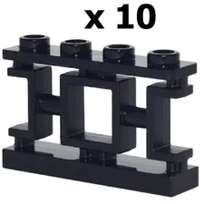10 new LEGO black Ornamental Asian Lattice Fence Sections, 1 x 4 x 2