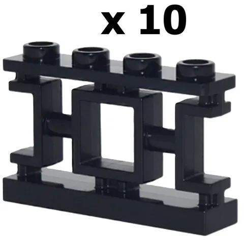 10 new LEGO black Ornamental Asian Lattice Fence Sections, 1 x 4 x 2