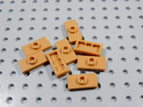 LEGO Lot of 8 Medium Nougat 1x2 Smooth Plates w/ Stud in Center BK