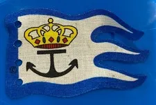 1x Vintage LEGO Fabric Flag 8x5 White Blue Crown Anchor Arms  6280 6291 x376px5
