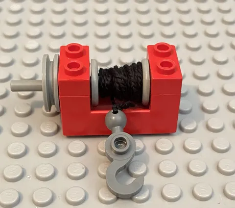 LEGO Red String Reel Winch 2x4x2 Lt Gray Drum, String, Handle, Crane Hook