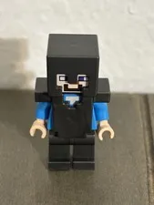 LEGO Minecraft Steve Minifigure Black Armor Outfit Blue Arms Tan Hands