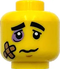 Lego New Yellow Minifigure Head Black Eyebrows Lavender Black Eye Bandage Part