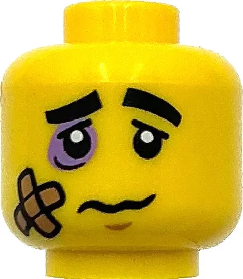 Lego New Yellow Minifigure Head Black Eyebrows Lavender Black Eye Bandage Part