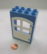 Lego Duplo White Door W/ Blue Frame Pane Unit Block 2X4X6