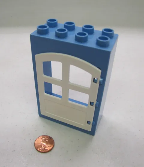 Lego Duplo White Door W/ Blue Frame Pane Unit Block 2X4X6