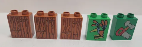 Lot Of 5 Lego Duplo 4066 Brick 1 x 2 x 2 Bob The Builder Set Patterns Wood Bird