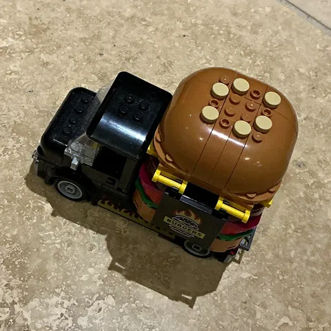 LEGO Burger Food Truck Vehicle Build, Black Truck with Large Burger Topper