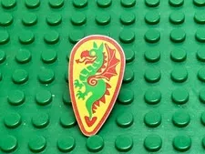 LEGO Old Gray Shield Oval w/Green Red Dragon Yellow Background 6076 6082#2586p4b
