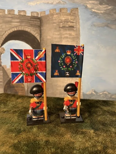 2x Minis 42nd Blackwatch Napoleonic British Highland Inf +2 Flags LEGO Flagpoles