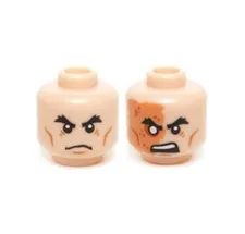 LEGO - Minifig, Head Chin Dimple, Scowl / Scarred Area, Right Eye w/ No Pupil
