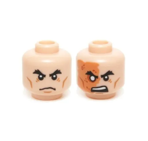 LEGO - Minifig, Head Chin Dimple, Scowl / Scarred Area, Right Eye w/ No Pupil