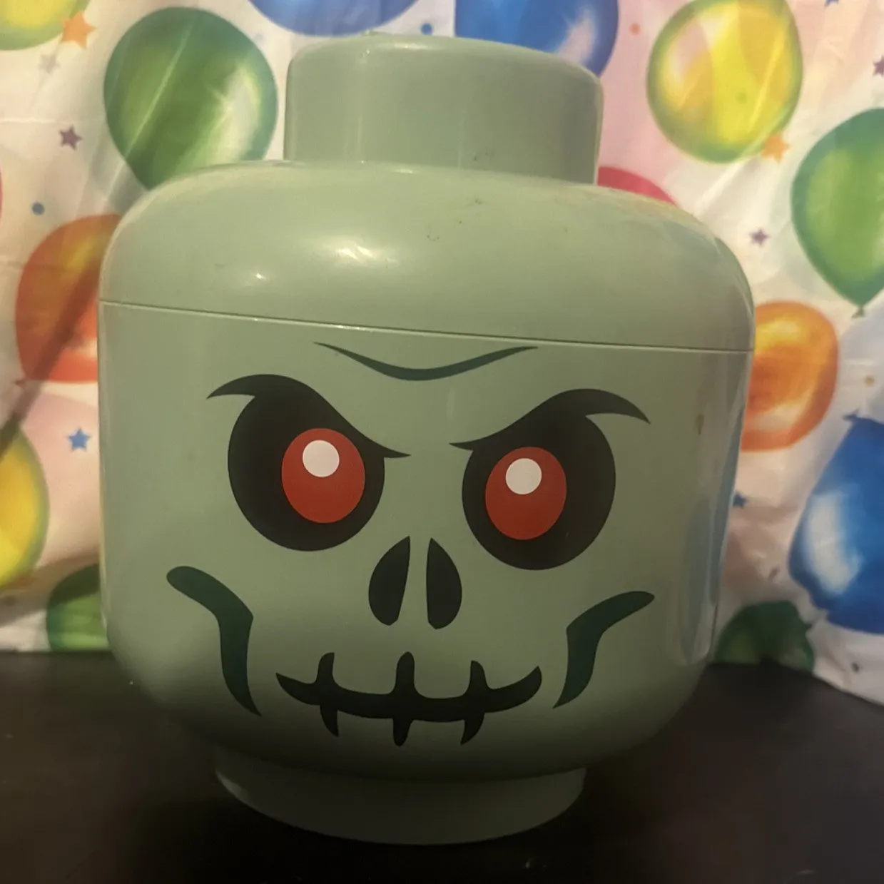 LEGO Storage Container Stackable Small 7.5” Skeleton Head 2018 Green Zombie