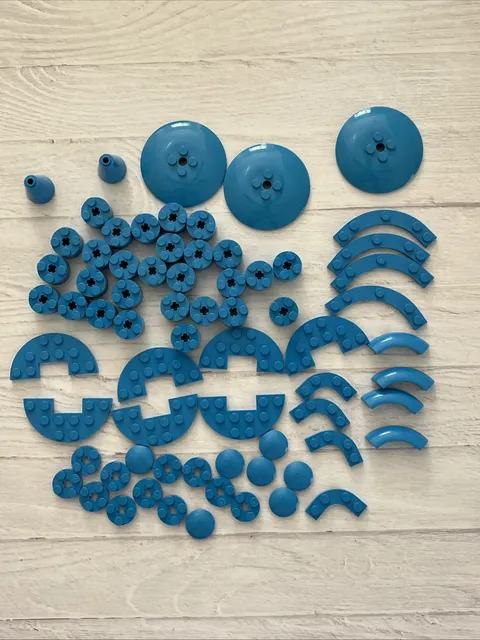 LEGO DARK AZURE BLUE LOT 70 PCS ROUND BRICK PLATE CONE 2X2 AZUR VARIETY