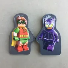 Lego Minifigure Catwoman / Robin  Batman Theme Tin Metal Box 5"x 3" Toy Storage