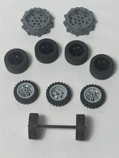 Genuine LEGO Wheels Lot – Mixed Sizes  – 11x Tires and Rims + 1 Axle