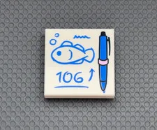 LEGO White 2 x 2 Tile Printed Blue Pen Fish "106" CMF Series 29 Part 3068