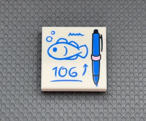 LEGO White 2 x 2 Tile Printed Blue Pen Fish "106" CMF Series 29 Part 3068