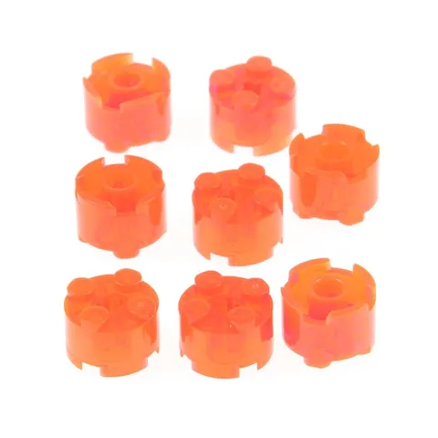 8x lego Construction Stone Round 2x2x1 Transparent Neon Orange Axis Hole 6273156