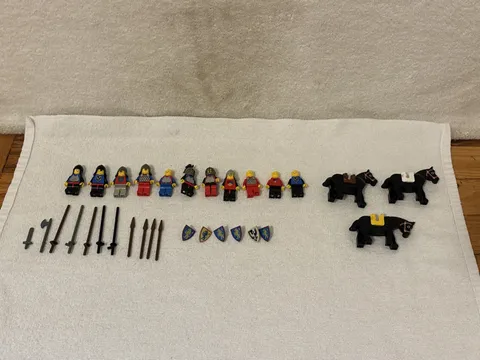 LEGO Vintage Lion Knights Minifigure Lot Castle Horse Weapons Shields Weapons