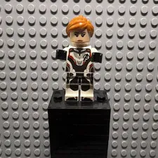 LEGO Minifigure White Outfit w/ Black/Red Armor Print, Orange Hair, Accessories