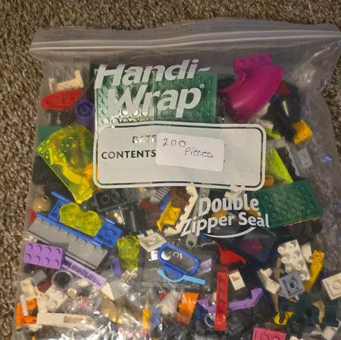 LEGO Bulk Lot Mixed Multicolor Plastic Bricks & Pieces in Polybag, 200 pcs